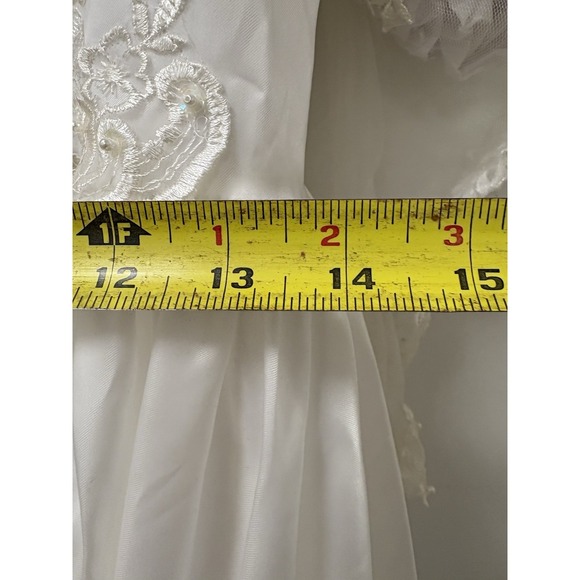 Vtg San Martin Wedding Dress Long Sleeve Train Lace Embroidered Tulle Sz 6/8 - Picture 15 of 16